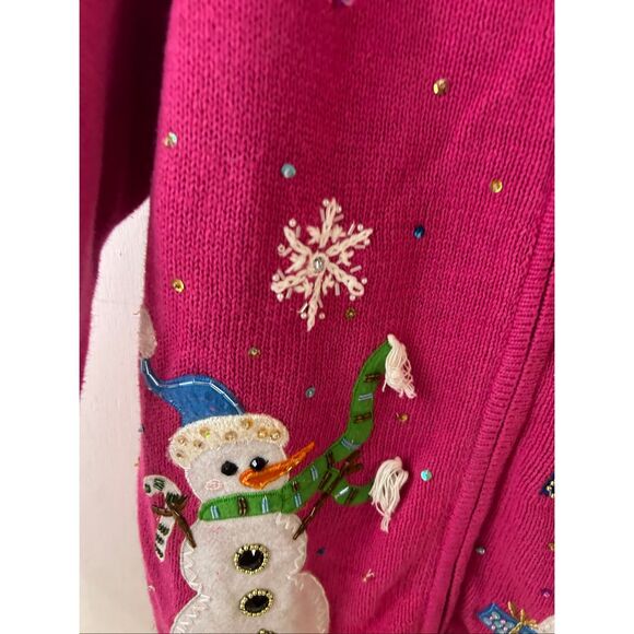 Star Blue originals Large L  Snowman pink Christmas sweater Snowflakes - Picture 4 of 8